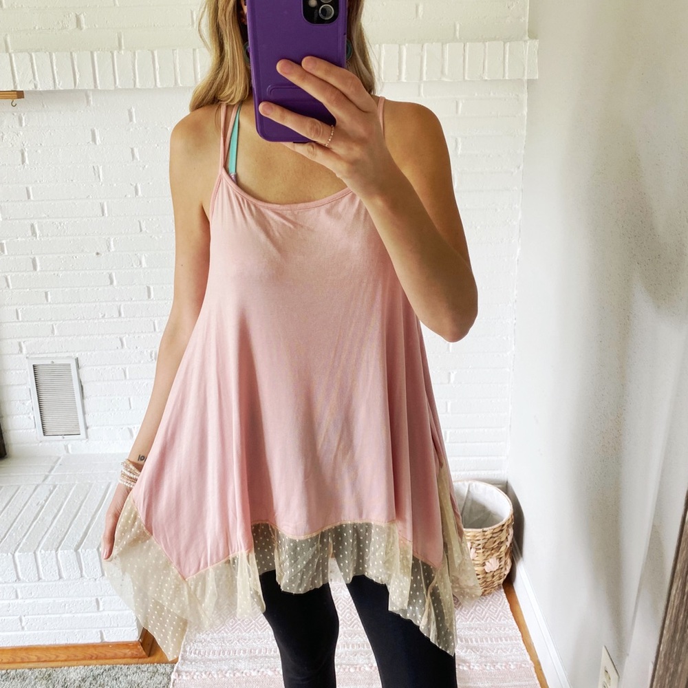 Easel Lace Bottom Tunic Tank Top NWOT